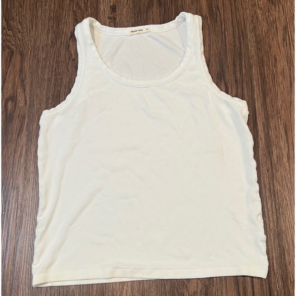 Marine Layer White Ribbed Tank Top Tencel Lyocell Blend Summer 2023 XL 15961